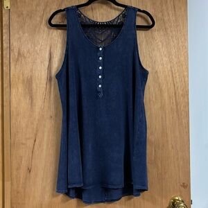 ANTHROPOLOGIE Eri+Ali Navy Crochet Lace Back SLEEVELESS TOP! Boho A-Line Cotton